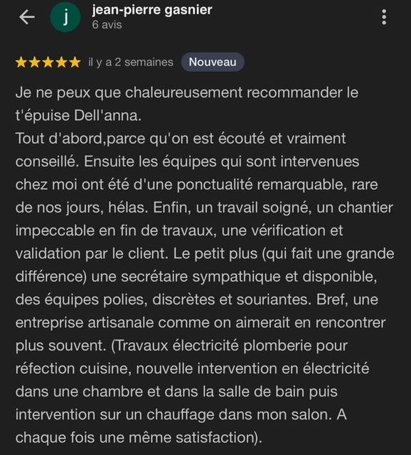 avis - DELL'ANNA électricité plomberie chauffage